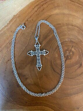 RETIRED James Avery Ornate Budded Cross Necklace, Sterling Silver